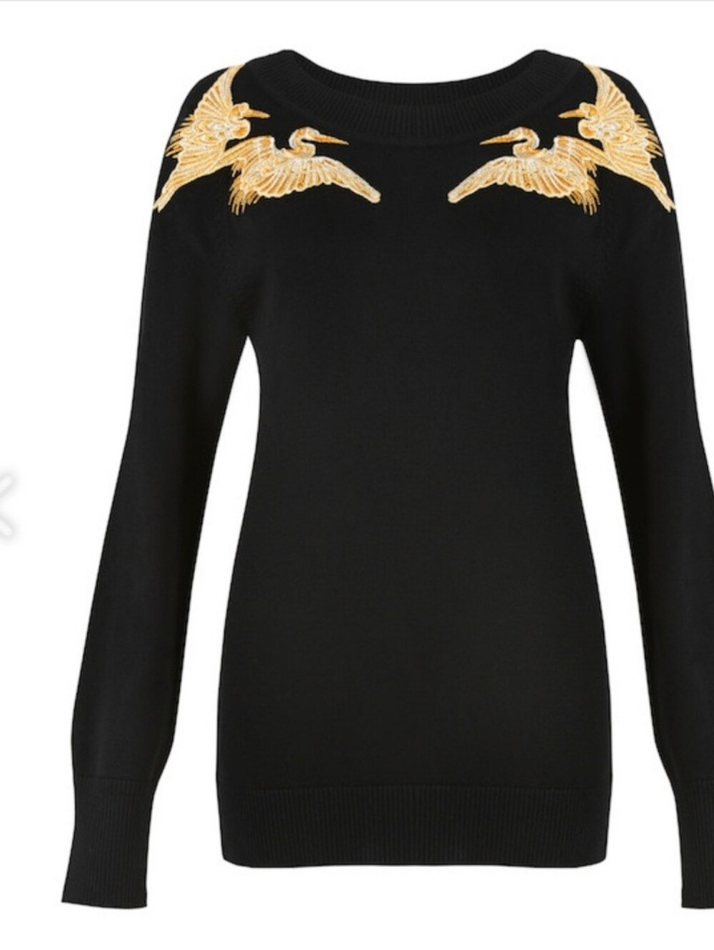 Altuzarra Black Crewneck Sweater with Gold Embroidered Shoulder Motifs